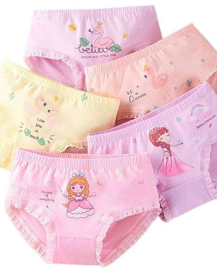 4 pcs Girls' Cotton Briefs Collection - Soft, Breathable & Playful Patterns for Kids