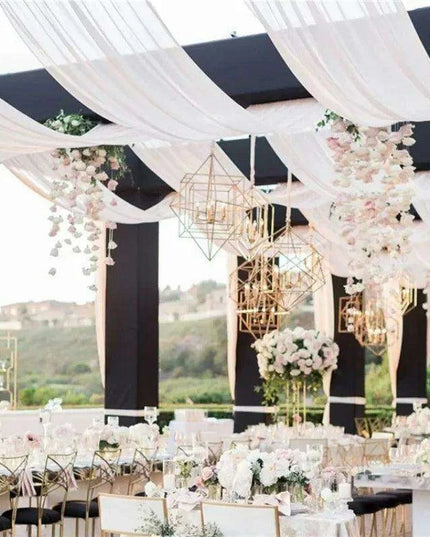 Elegant White Chiffon Ceiling Drapes for Stunning Event Decor
