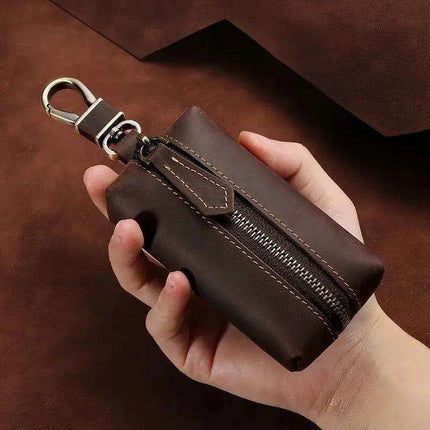 Vintage Cowhide Leather Zip Key Organizer