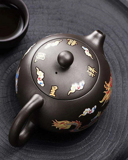 Artisan Dragon and Phoenix Purple Clay Teapot for Traditional Kung Fu Tea Ceremony