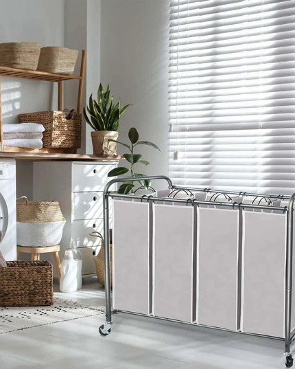 4-Section Portable Laundry Organizer with Waterproof Bags for Effortless Sorting