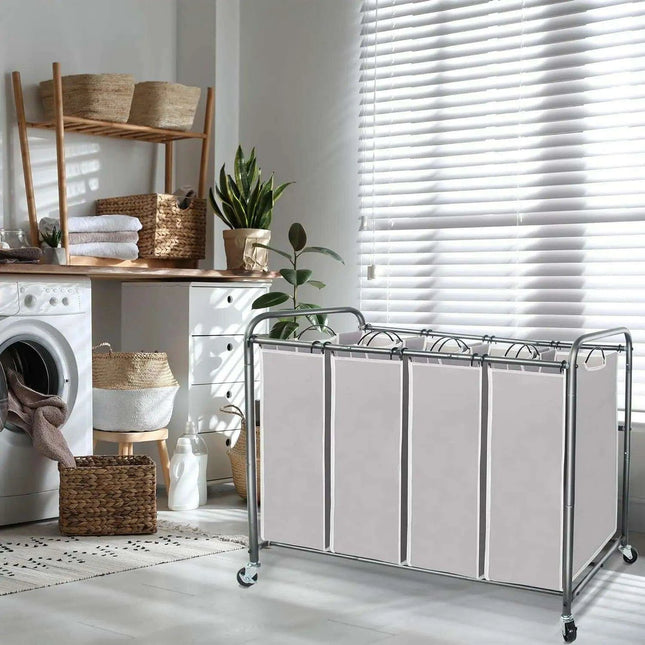 4-Section Portable Laundry Organizer with Waterproof Bags for Effortless Sorting