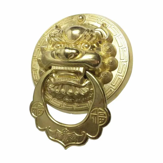 Large Cast Brass Lion Head Door Knocker — 240mm Vintage Ring Pull
