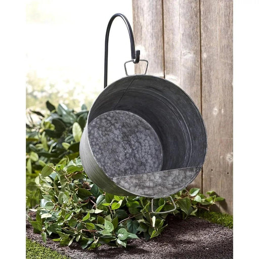 Vintage Rustic Galvanized Metal Hanging Pail Planter - Charming Flower Pot for Farmhouse Gardens