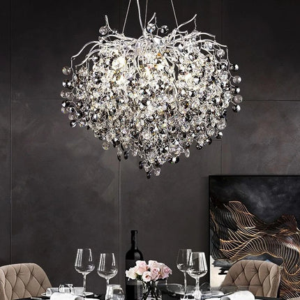 Twinkling Light Silver Crystal Chandelier - Large Oval Pendant Lamp