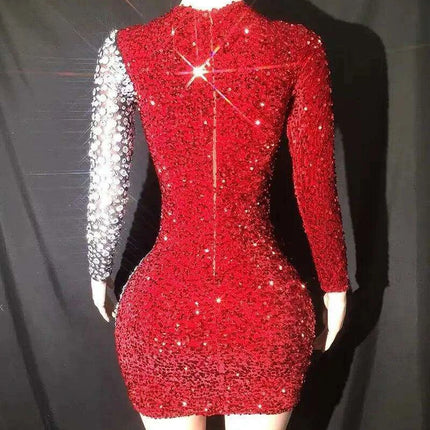 Glamorous Crimson Crystal Sheath Mini Dress: Enchanting Evening Elegance