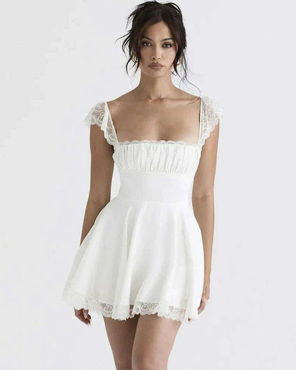 Suninheart White Lace Spaghetti Strap A-line Dress - Effortless Summer Elegance