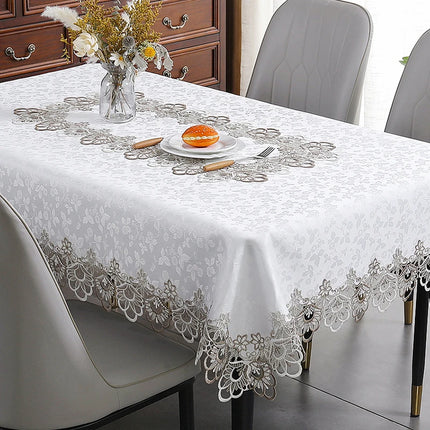 Battilo Lace Embroidery White Floral Rectangle Tablecloth Waterproof Oilproof