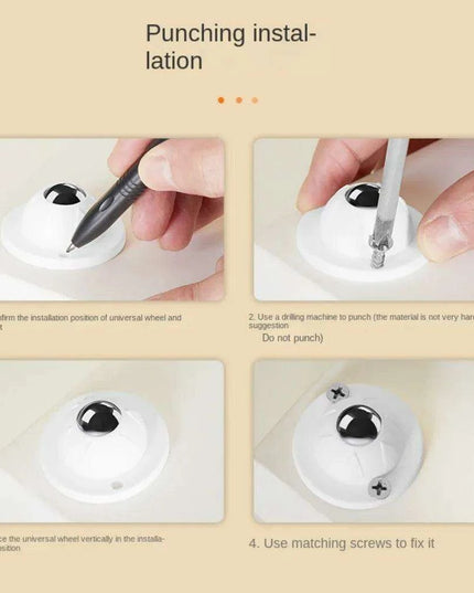 Self-Adhesive 360° Swivel Caster Wheels - Mini Stainless Steel Furniture Rollers with Universal Ball Mechanism