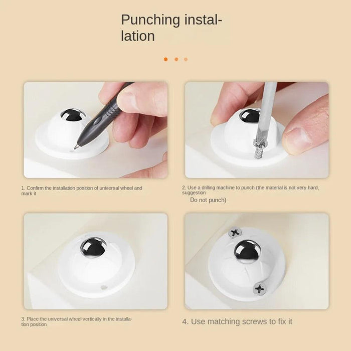 Self-Adhesive 360° Swivel Caster Wheels - Mini Stainless Steel Furniture Rollers with Universal Ball Mechanism