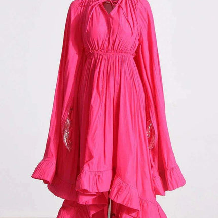 Stylish High Waist Patchwork A-Line Dress for Women - Chic V-Neck, Sleeveless, and Unique Irregular Hem