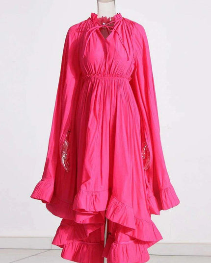 Stylish High Waist Patchwork A-Line Dress for Women - Chic V-Neck, Sleeveless, and Unique Irregular Hem