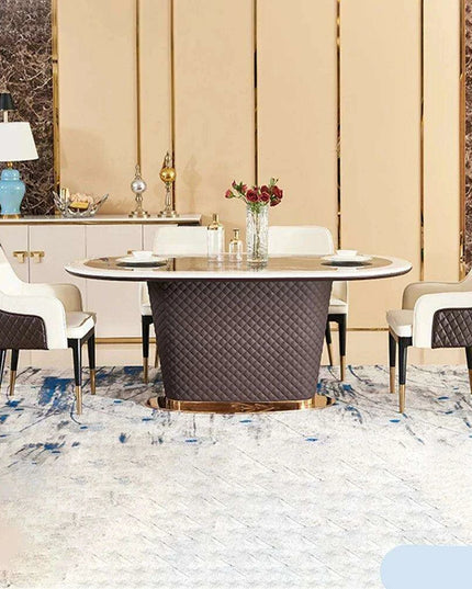 Genuine Leather Chairs & Elegant Marble Table with Stainless Steel Accents