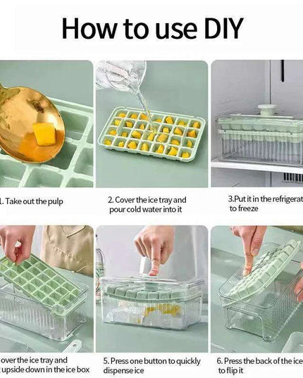 30-Grid Push-Button Ice Cube Tray - BPA-Free Lidded Mold for Quick Ice Release