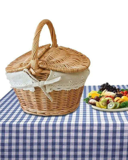 Elegant Dual-Lid Wicker Picnic Basket - Spacious Handcrafted Storage Solution