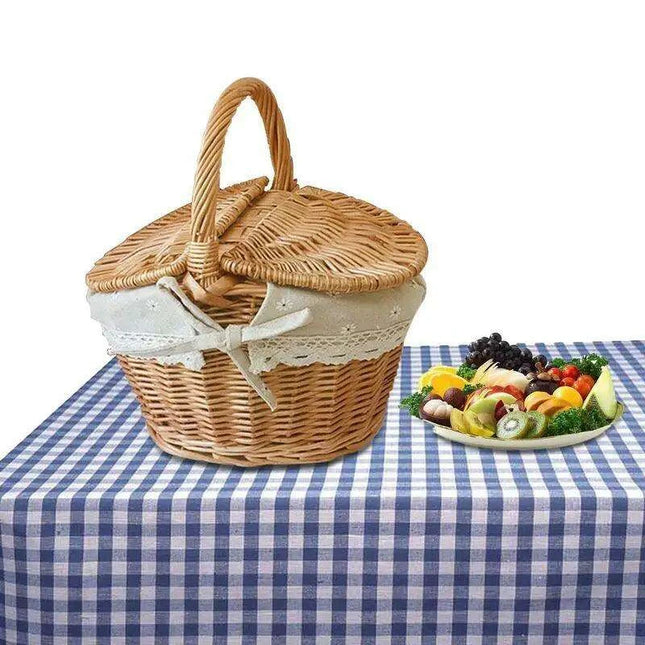 Elegant Dual-Lid Wicker Picnic Basket - Spacious Handcrafted Storage Solution