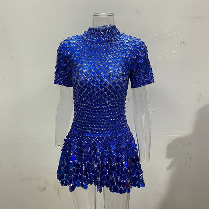 KarolyiDora XXXL Lake Blue Sequins Mini Dress for Nightclub & Dance