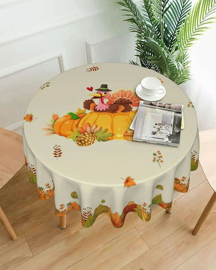 Thanksgiving Autumn Elegance Round Tablecloth | 60 Inch Turkey Harvest Design