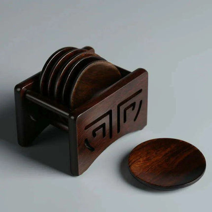 Elegant Ebony Square Zen Tea Ceremony Set with Wooden Tray