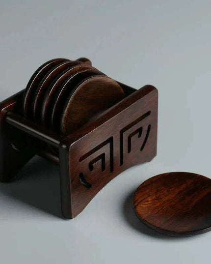 Elegant Ebony Square Zen Tea Ceremony Set with Wooden Tray