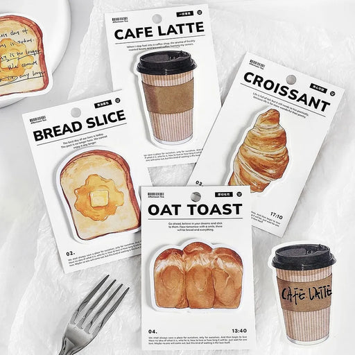Whimsical Cartoon Bread Toast & Coffee Sticky Notes: Charming Kawaii Memo Pads