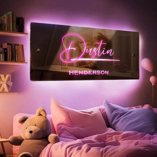 Personalized LED Family Name Mirror - Enchanting Home Decor for Special Moments