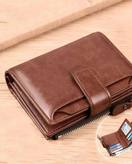 Men's RFID-Blocking PU Leather Zipper Wallet with Organized Compartments