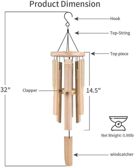 Handcrafted Bamboo Wind Chimes - 6 Melodic Tubes for Calming Outdoor Harmony - Ideal for Garden Decor and Thoughtful Gifts