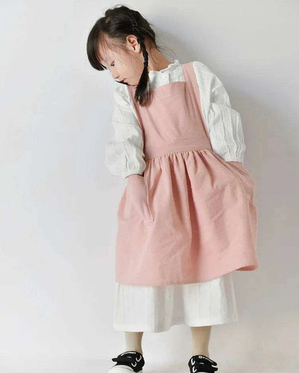 Stylish Kids' Linen Cooking and Craft Apron with Front Pocket - Perfect for Ages 3-10