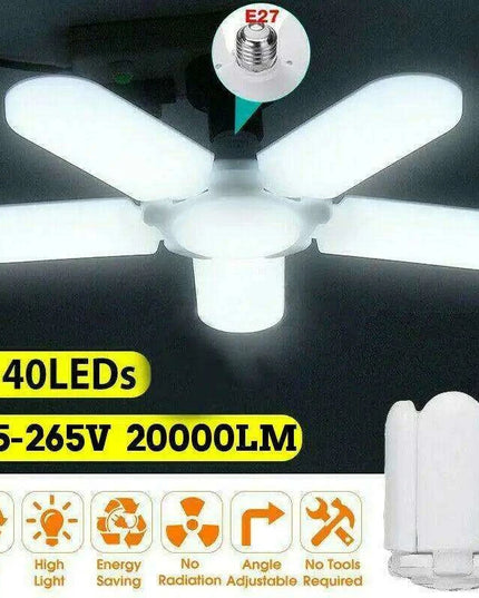 85W Adjustable LED Garage Ceiling Light with Foldable Blades - Energy-Efficient E27 Industrial Lamp