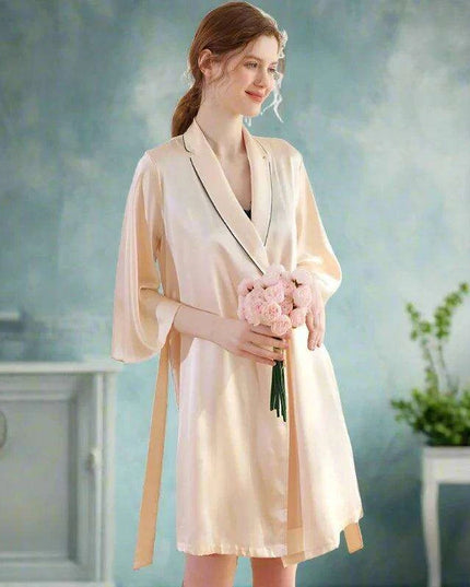 Luxurious Blue Mulberry Silk Robe and Gown Set for Women