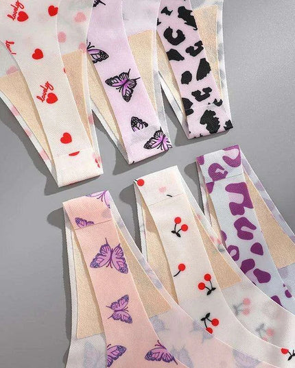 7Pcs Seamless Ice Silk Thong Set for Women - Fresh Low Waisted Print Underwear