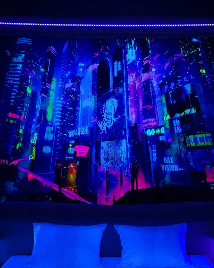 Vibrant Neon Anime Punk Tapestry - Illuminate Your Room with Fluorescent Artistry