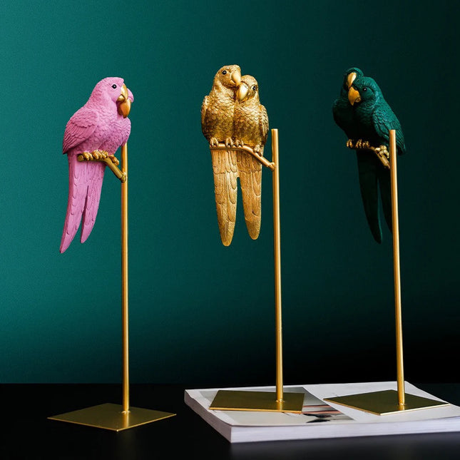 Handmade Couple Parrot Resin Ornament — Love Birds Desk Decor & Gift