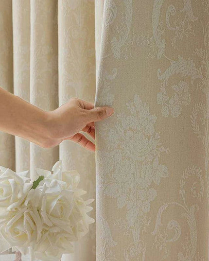 Elegant French Cream Apricot Chenille Blackout Drapes for Timeless Home Elegance