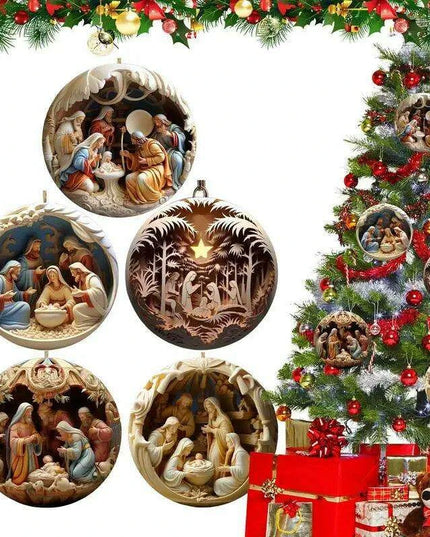 Elegant Acrylic Jesus Nativity Family Christmas Tree Decor Ornament Set