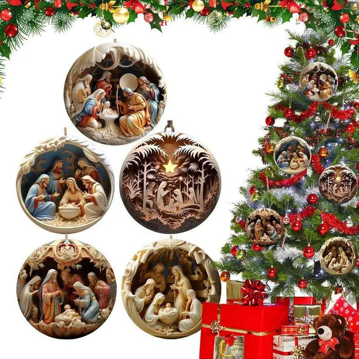 Elegant Acrylic Jesus Nativity Family Christmas Tree Decor Ornament Set