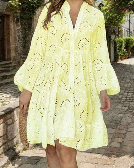 Chic Lace A-Line Beach Dress with Flared Sleeves for Women