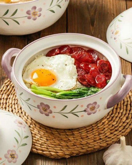 Elegant Japanese Taro Clay Casserole with Purple Floral Design for Gas Cooking: Experience Authentic High-Heat Culinary Traditions