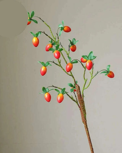 Festive Red Pomegranate Floral Branch with Lush Greenery