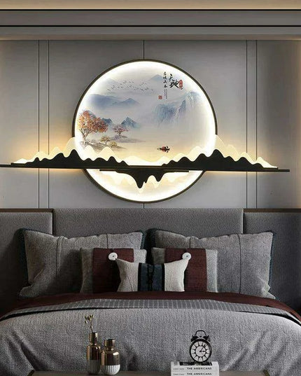 Sophisticated Circular LED Wall Art Light - Enrich Your Space with Traditional Chinese Landscape Aesthetics