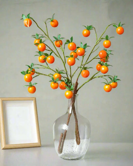 Festive Red Pomegranate Floral Branch with Lush Greenery