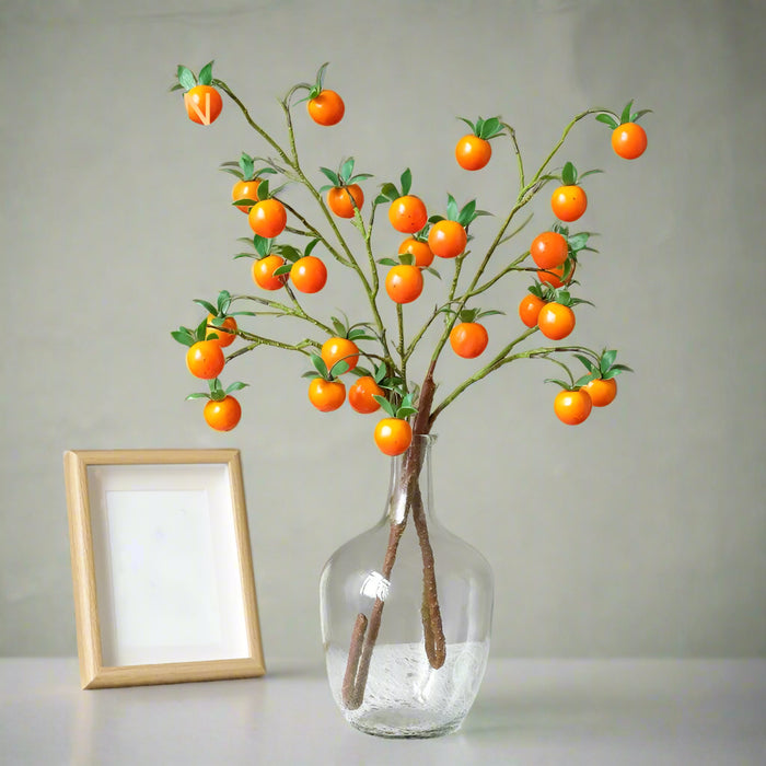 Festive Red Pomegranate Floral Branch with Lush Greenery
