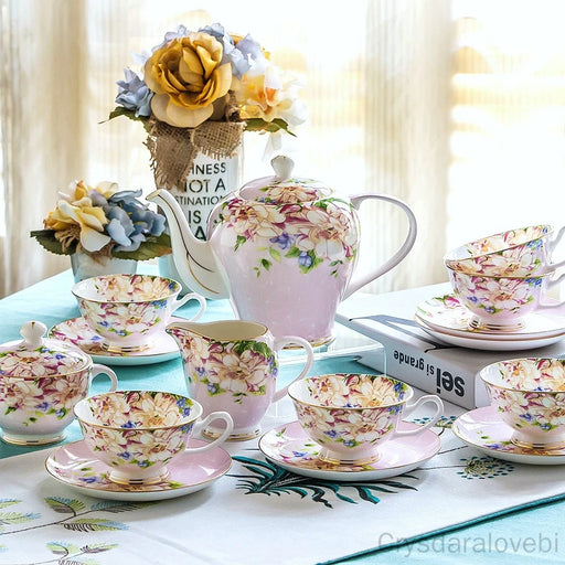 Shabby Chic Vintage Tea and Coffee Set with Delicate Bone China Cups
