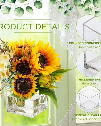 Stylish 16-Piece Square Glass Vase Set - Crystal Clear Home Accent Decor