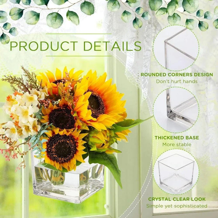 Stylish 16-Piece Square Glass Vase Set - Crystal Clear Home Accent Decor