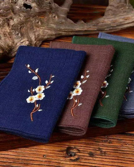 Elegant Japanese Matcha Tea Towel Set with Bamboo Whisk and Floral Design