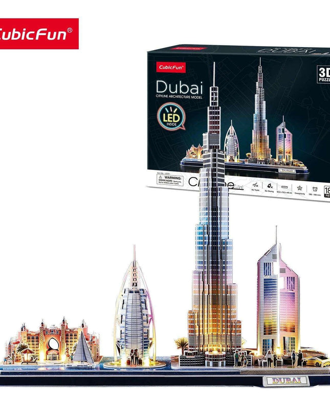 Illuminated Dubai Skyline 3D Puzzle Kit - Experience the Magic of the City