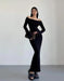 Chic Winter Elegance: Off-Shoulder Korean Maxi Dress in Black