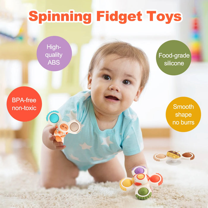 3pcs Baby Cartoon Space Gyro Fidget Spinner - Educational Rattle Bath Toys for Boys and Girls